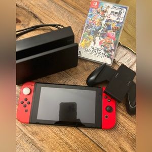 Red Nintendo Switch with Super Smash Bros - like new!